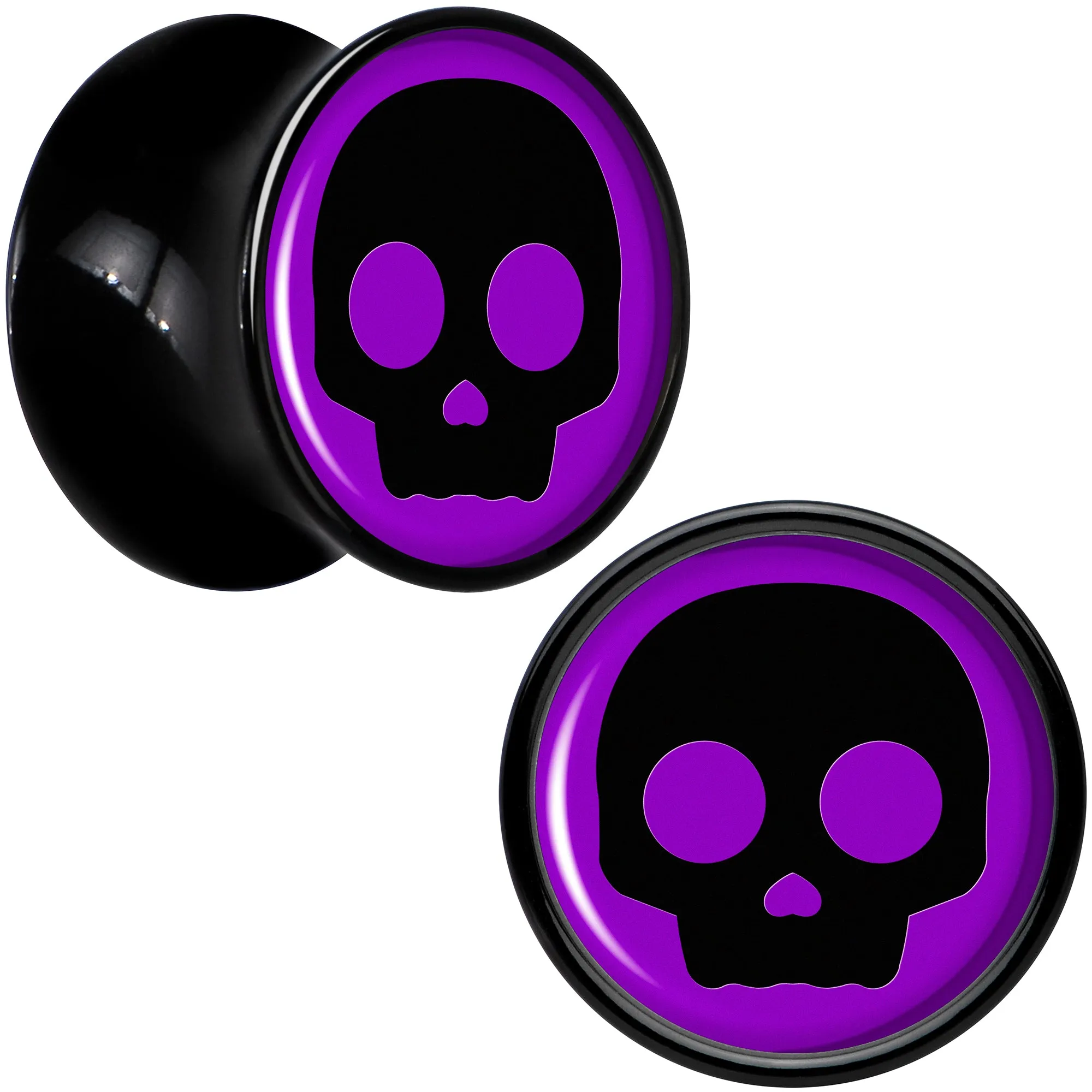 0 Gauge Purple Black Simple Skull Black Acrylic Saddle Plug Set