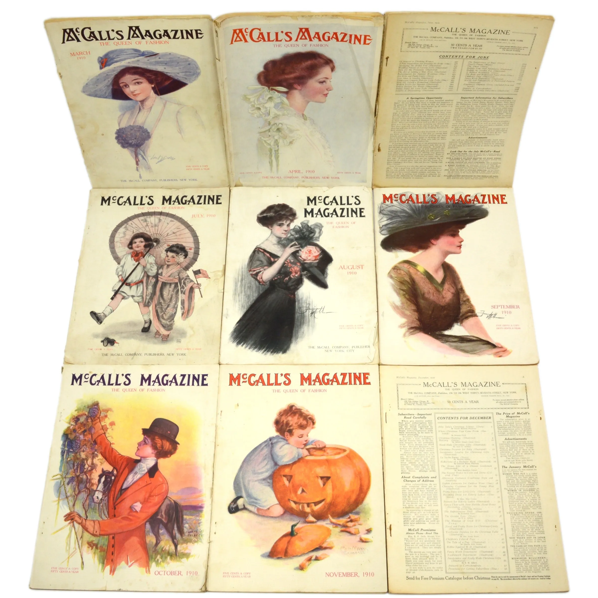 Antique McCALL'S MAGAZINE BACK-ISSUE Lot; 24 Issues from 1906-1912 w/ 14 Covers!