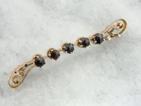 Antique Rose Gold and Fine Garnet Bar Pin, 1800s Era