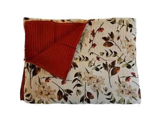 Baby Blanket - Muslin Waffle - Earthy Floral / Rust