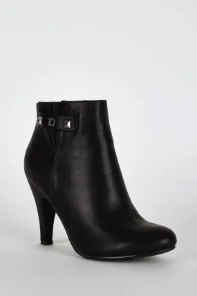 Black Side Studs Detail Ankle High Heel Boots