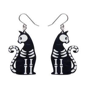 Bone Kitty Drop Earrings - Black