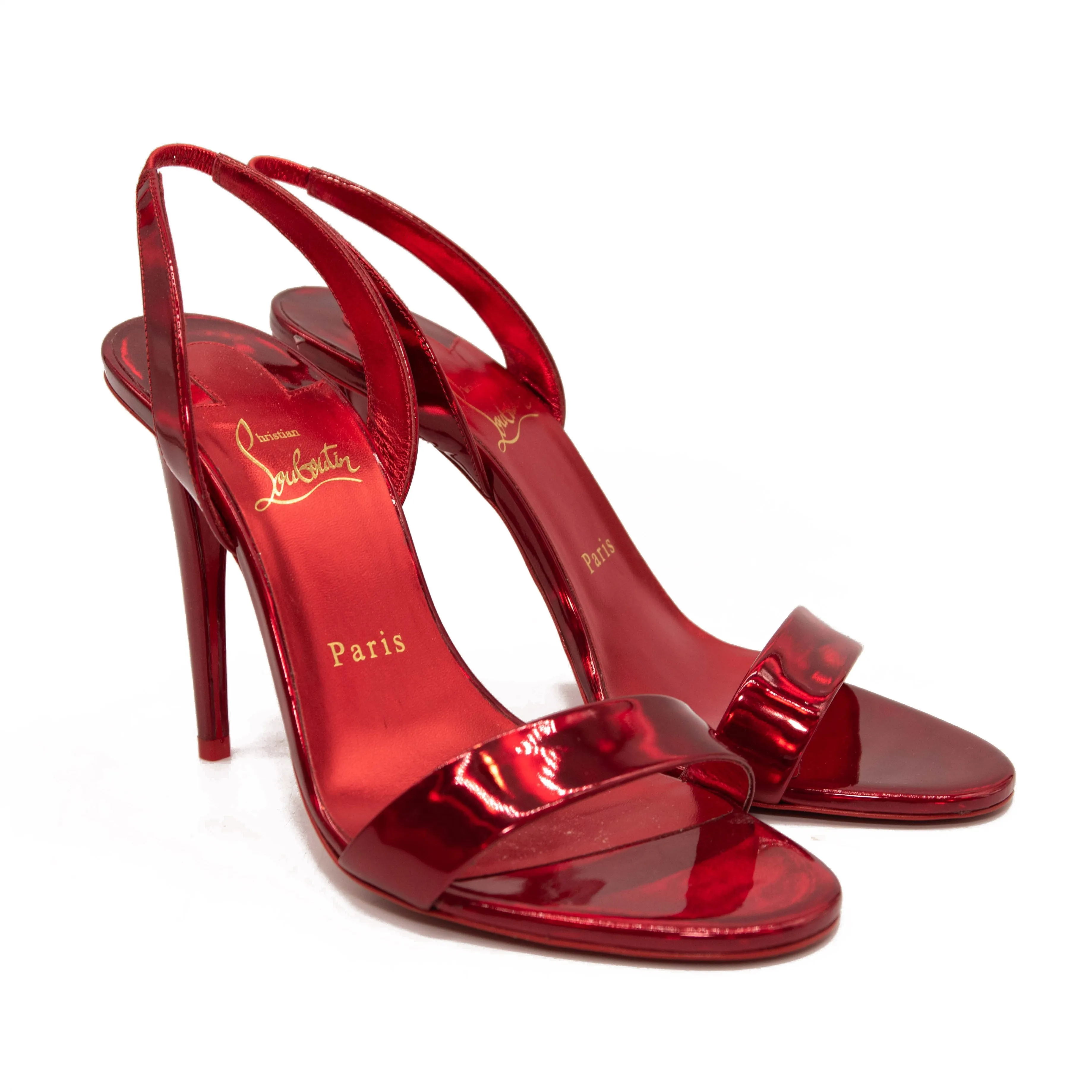 Christian Louboutin Astrid Slingback Sandal Red Metallic Size 38 EU