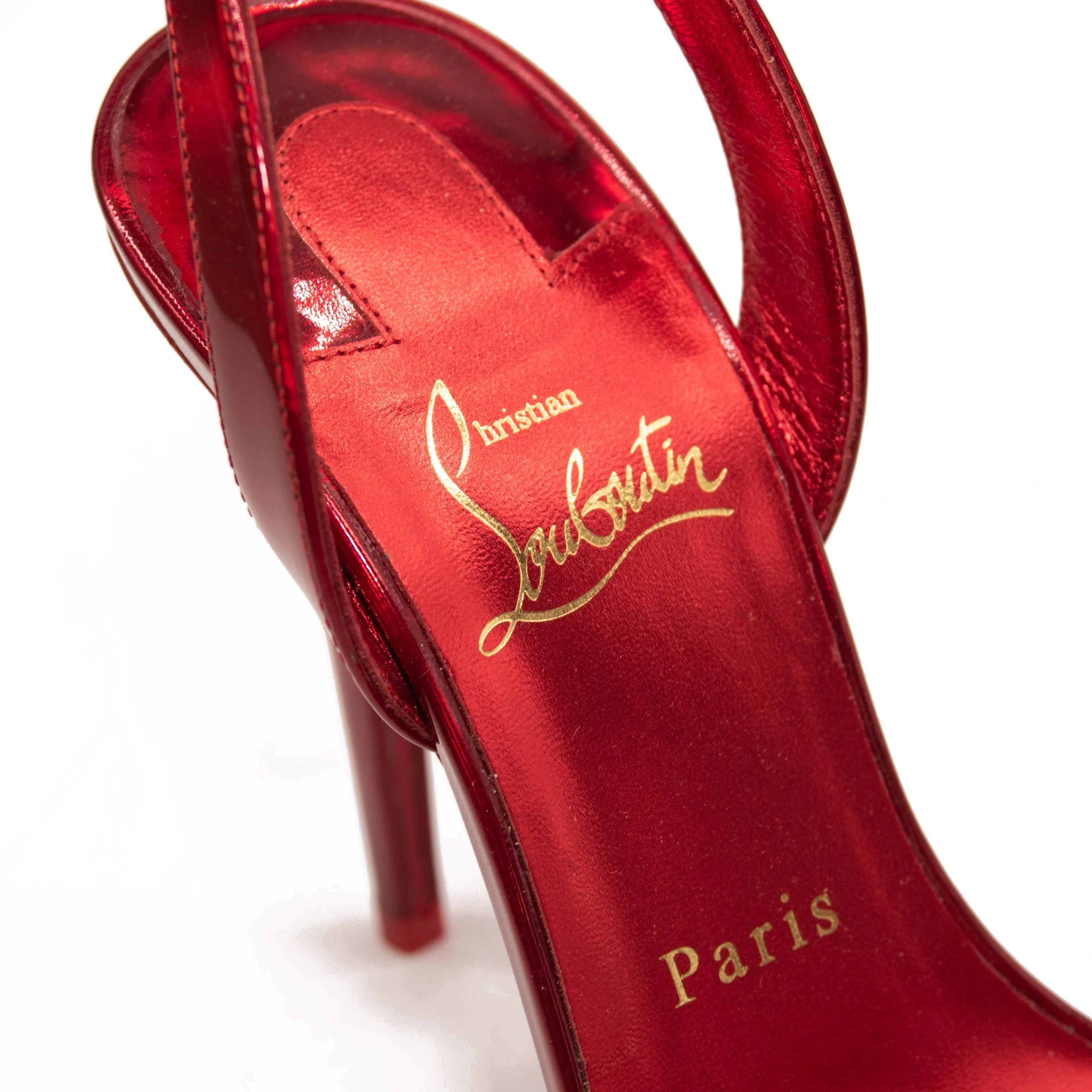 Christian Louboutin Astrid Slingback Sandal Red Metallic Size 38 EU