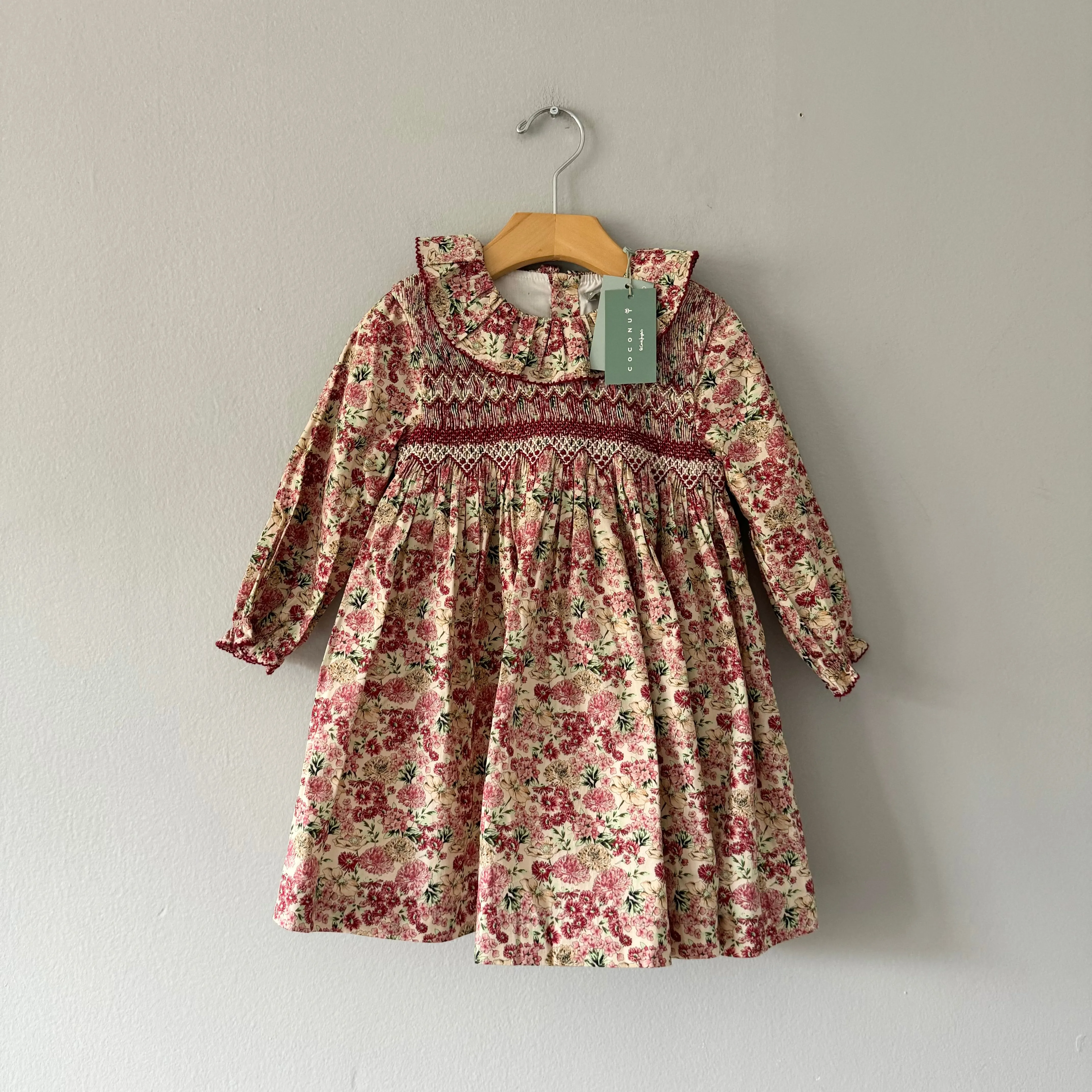 Coconut / Beige x pink floral cotton dress / 4Y