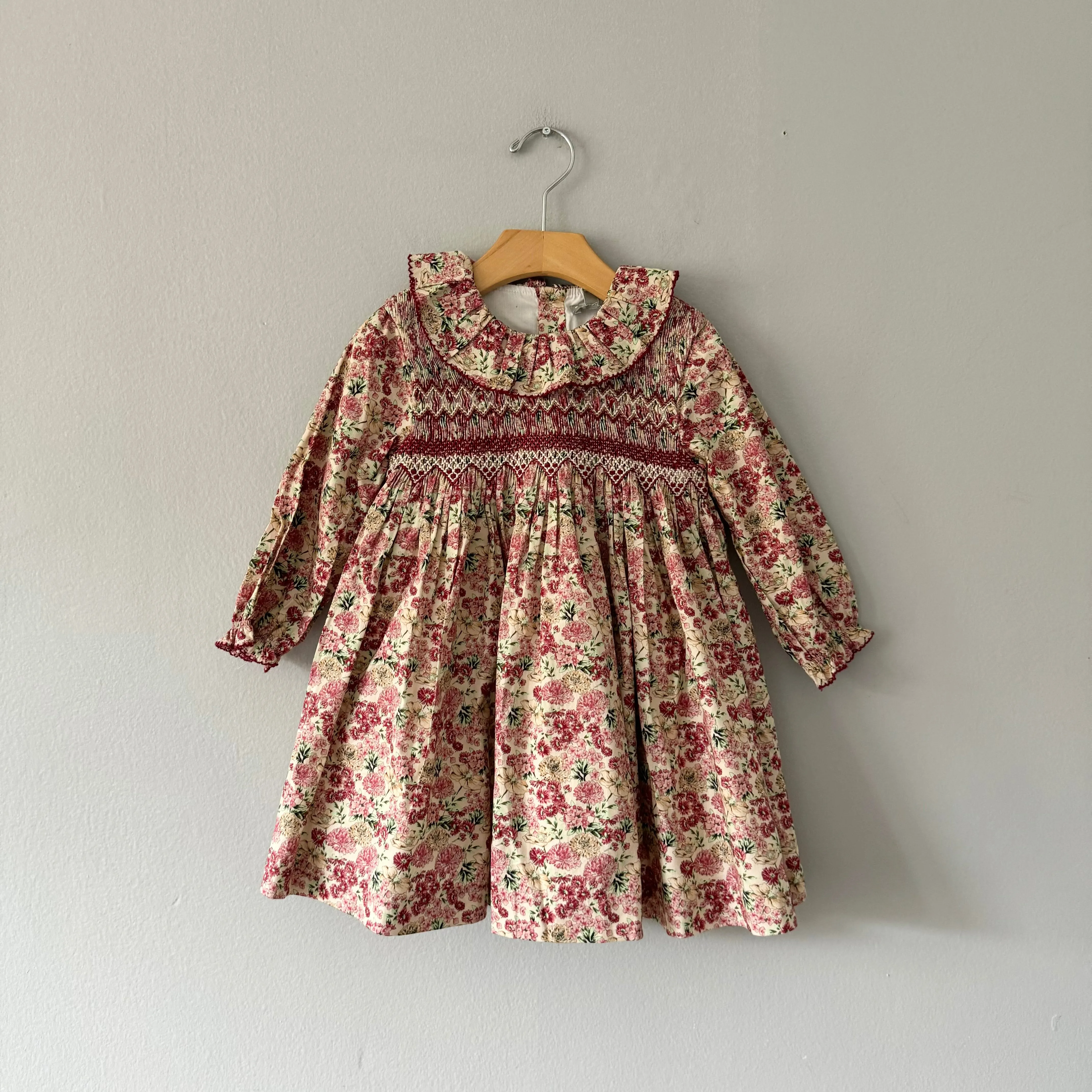 Coconut / Beige x pink floral cotton dress / 4Y