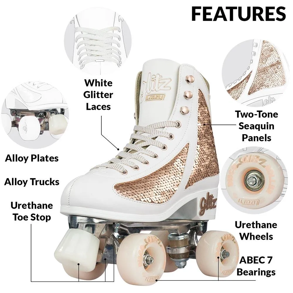 Crazy Skates Glam Quad Skates - White & Rose Gold