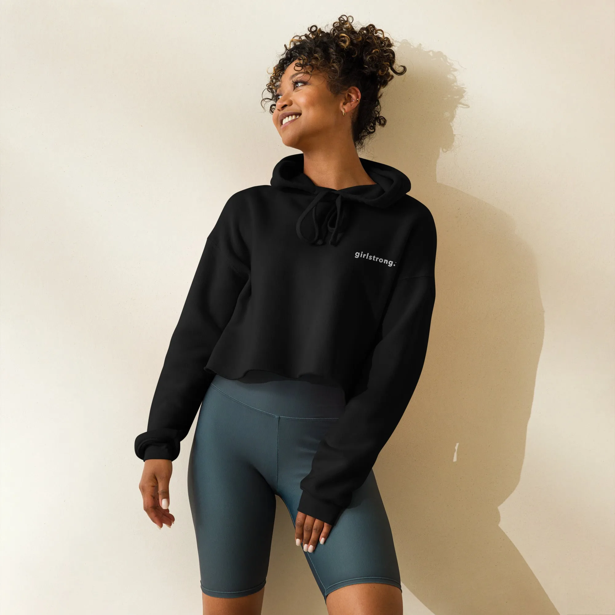 EVERYDAY FLEECE, COZY CHIC CROPPED HOODIE - GIRLSTRONG BLACK