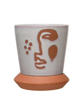 Face Stone Planter & Saucer