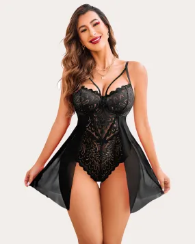 Floral Snap Crotch Teddy Lace Nightie