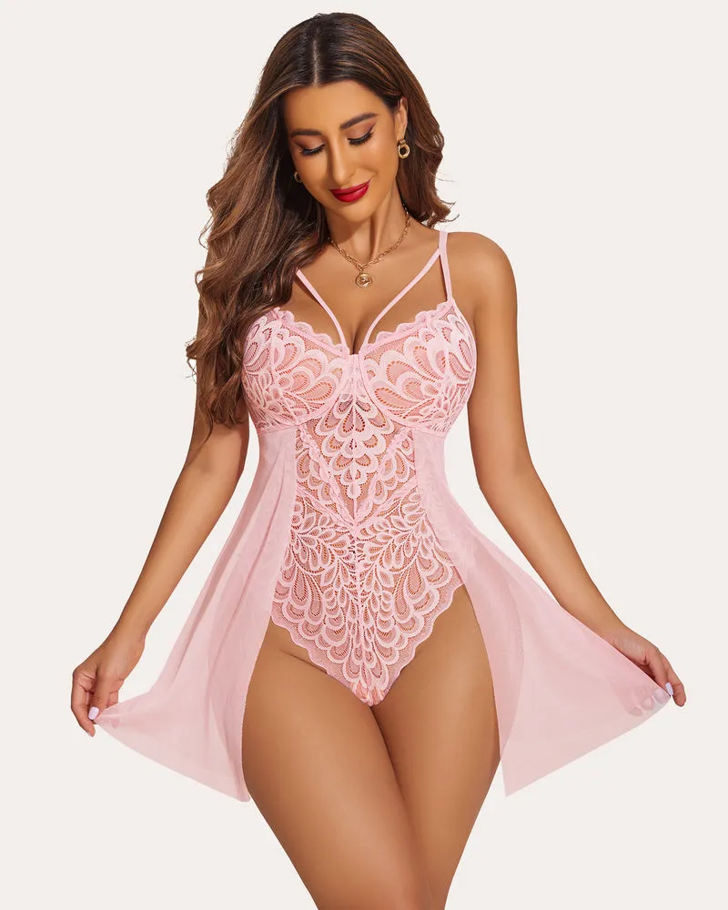 Floral Snap Crotch Teddy Lace Nightie