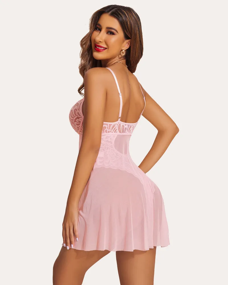 Floral Snap Crotch Teddy Lace Nightie