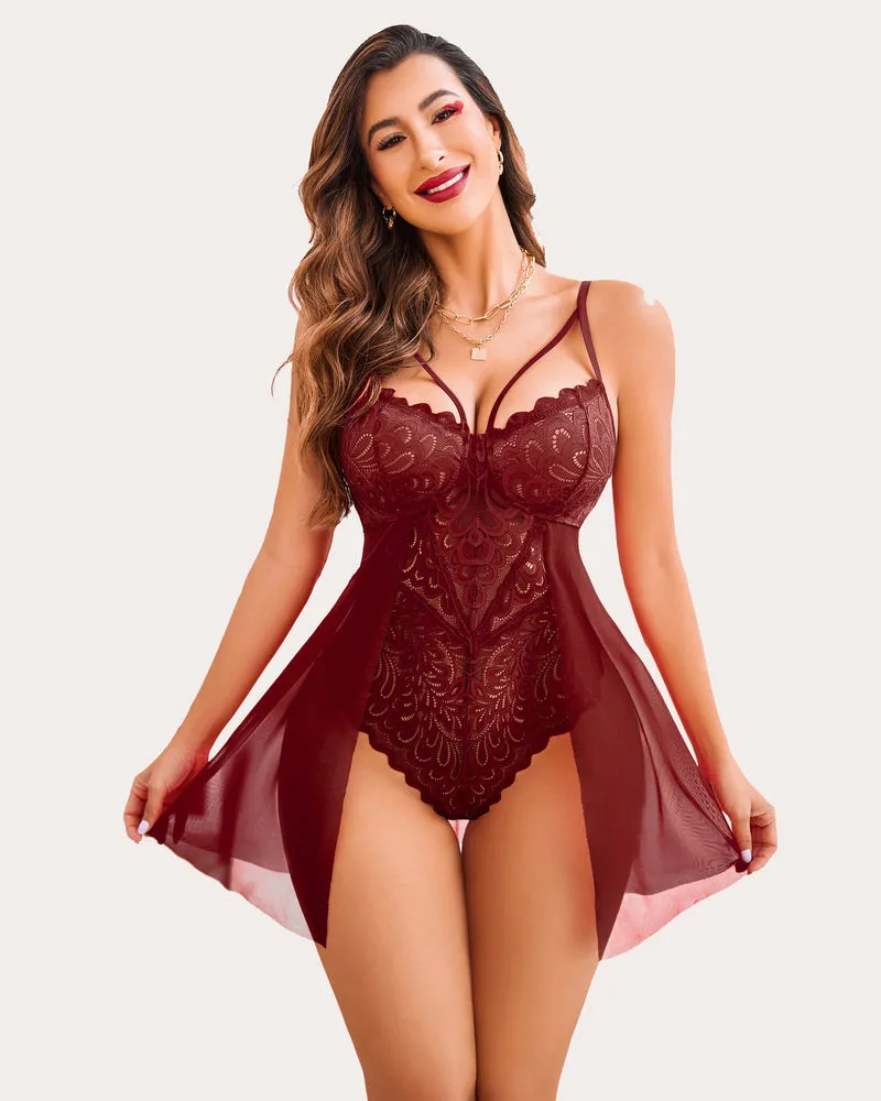 Floral Snap Crotch Teddy Lace Nightie