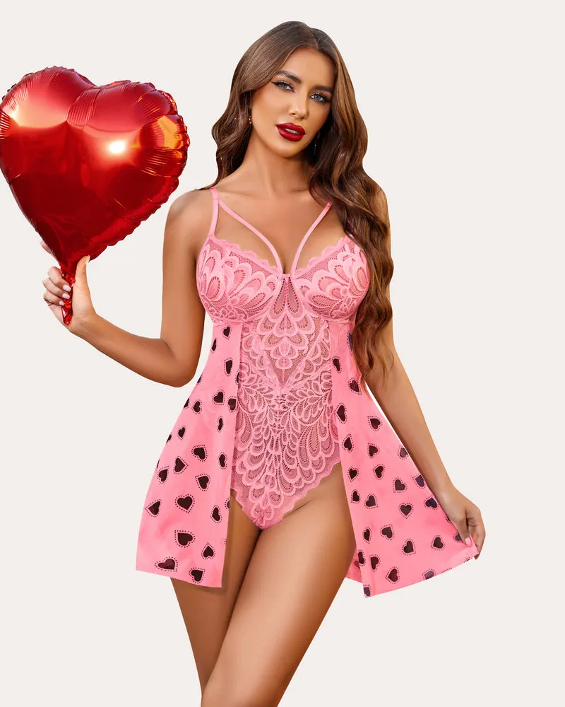 Floral Snap Crotch Teddy Lace Nightie