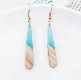 Gorgeous Wood and Light Blue Resin Bar Earrings