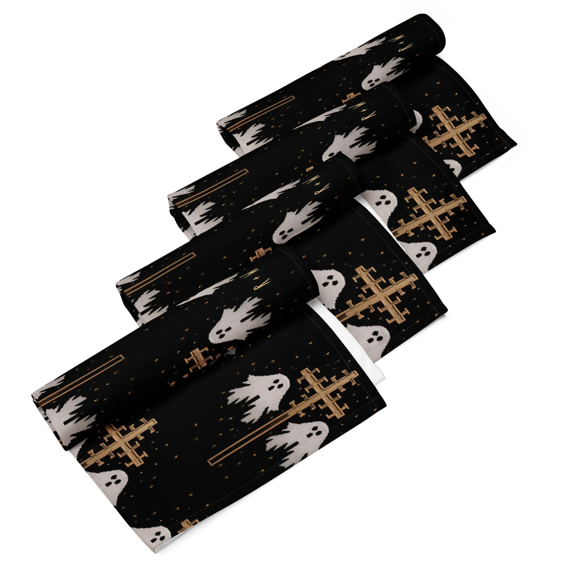 Holy Spirits Cloth Napkins Set of 4 - Dark Academia Cute Ghosts Gothic Witchy Home Decor Goth Table Dinnerware