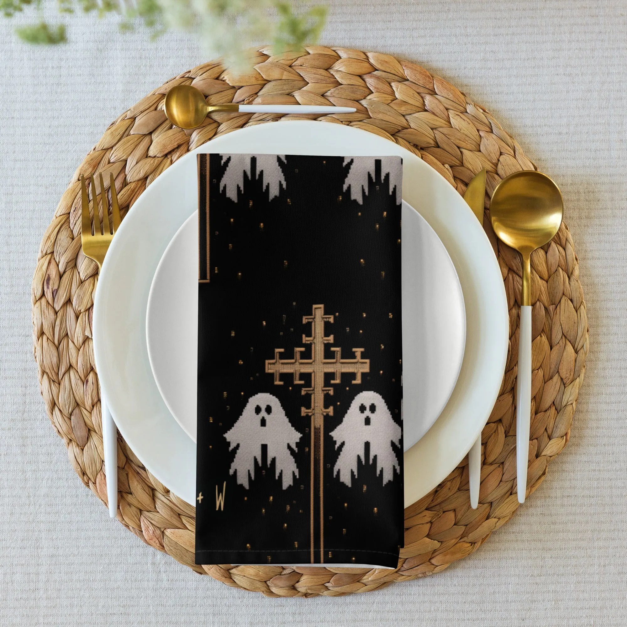 Holy Spirits Cloth Napkins Set of 4 - Dark Academia Cute Ghosts Gothic Witchy Home Decor Goth Table Dinnerware