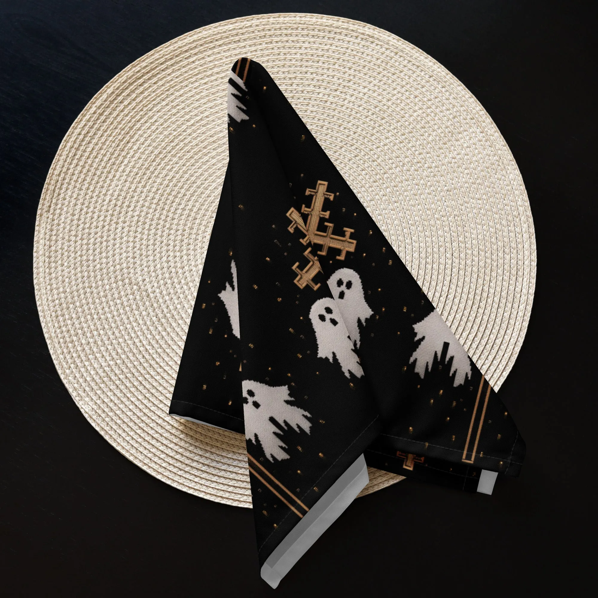 Holy Spirits Cloth Napkins Set of 4 - Dark Academia Cute Ghosts Gothic Witchy Home Decor Goth Table Dinnerware