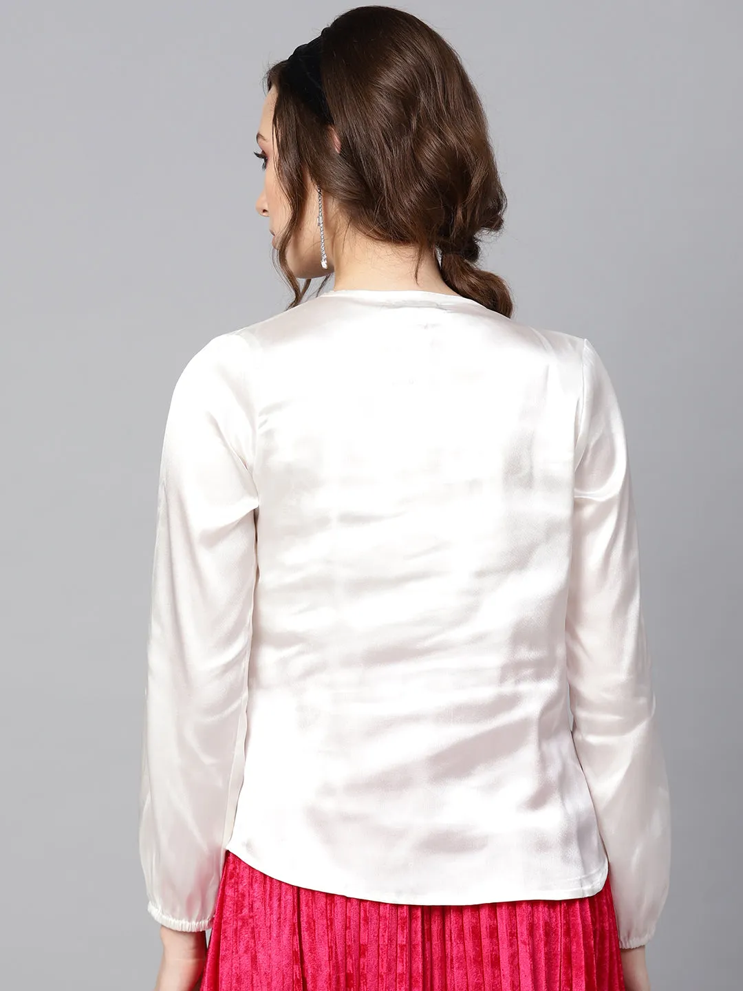 Ivory Satin Front Key Hole Blouse