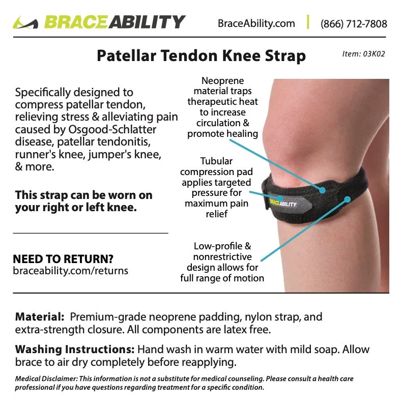 Patellar Tendon Knee Strap Brace | Runner's or Jumper's Tendonitis & Osgood Schlatter Support Band