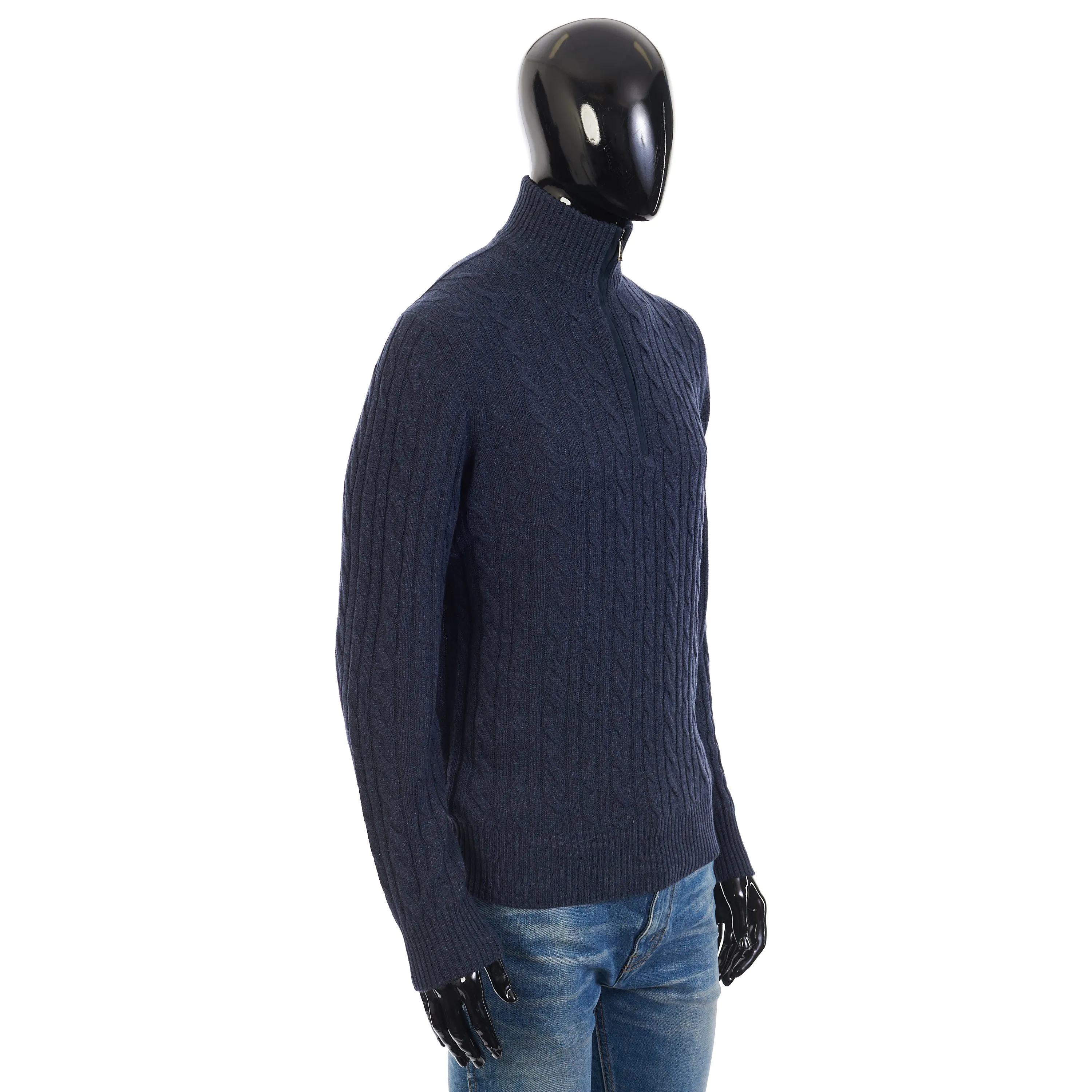 Treccia Mezzocollo Sweater In Pirate Blue Baby Cashmere