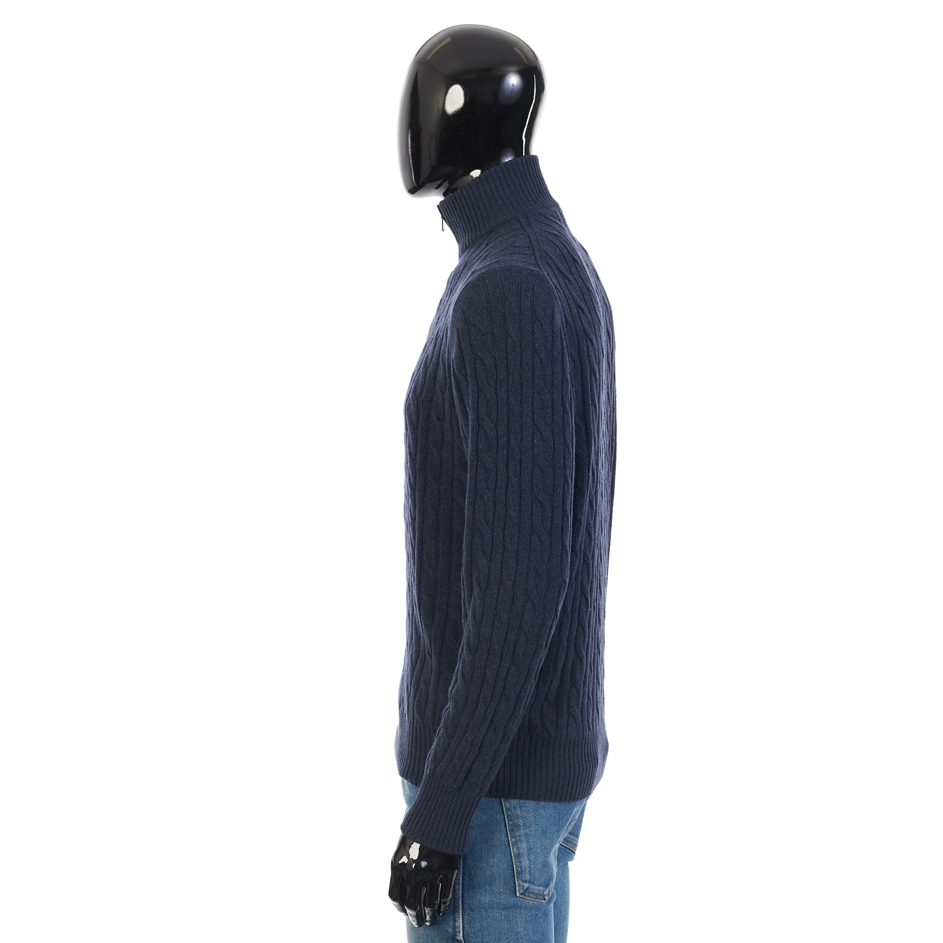 Treccia Mezzocollo Sweater In Pirate Blue Baby Cashmere