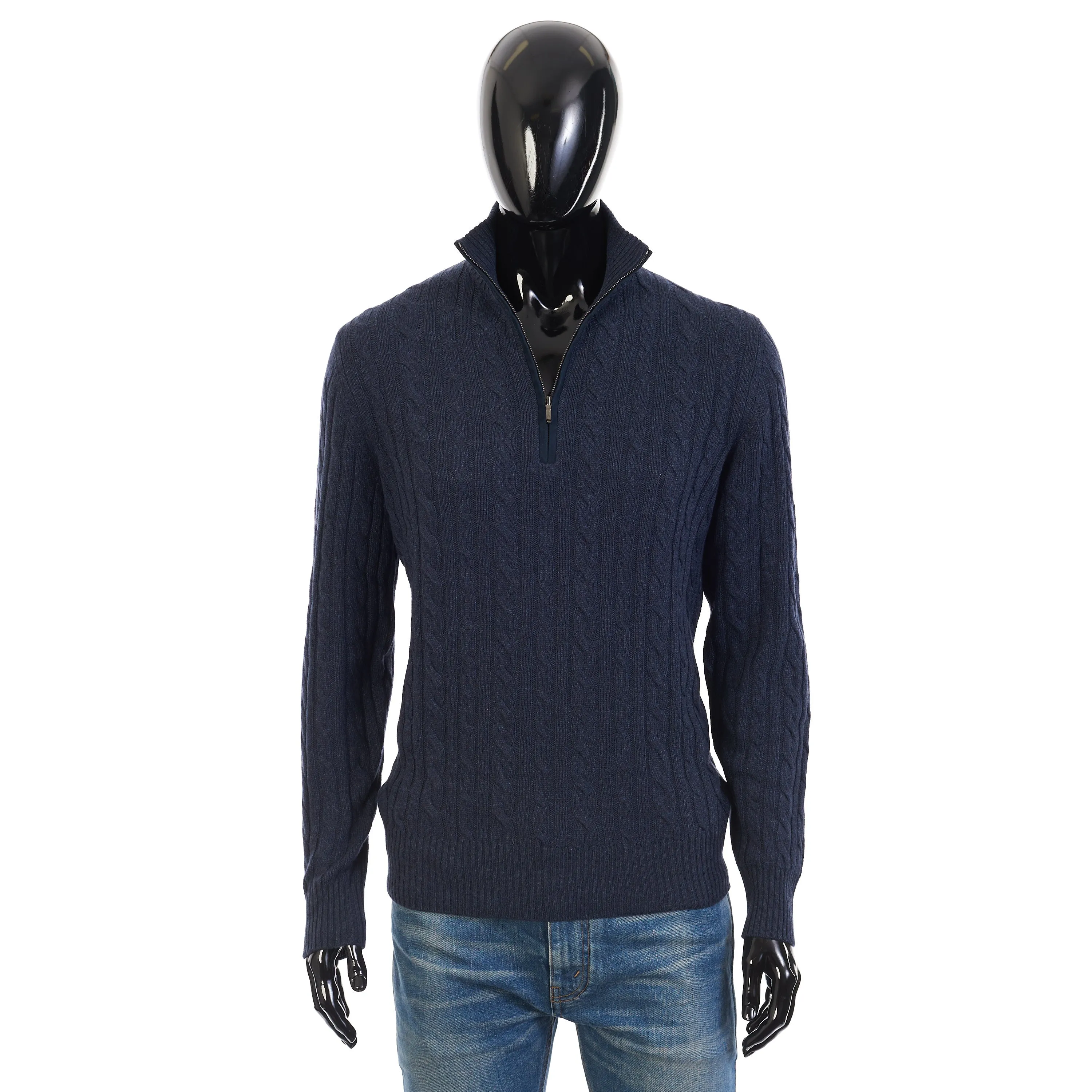 Treccia Mezzocollo Sweater In Pirate Blue Baby Cashmere