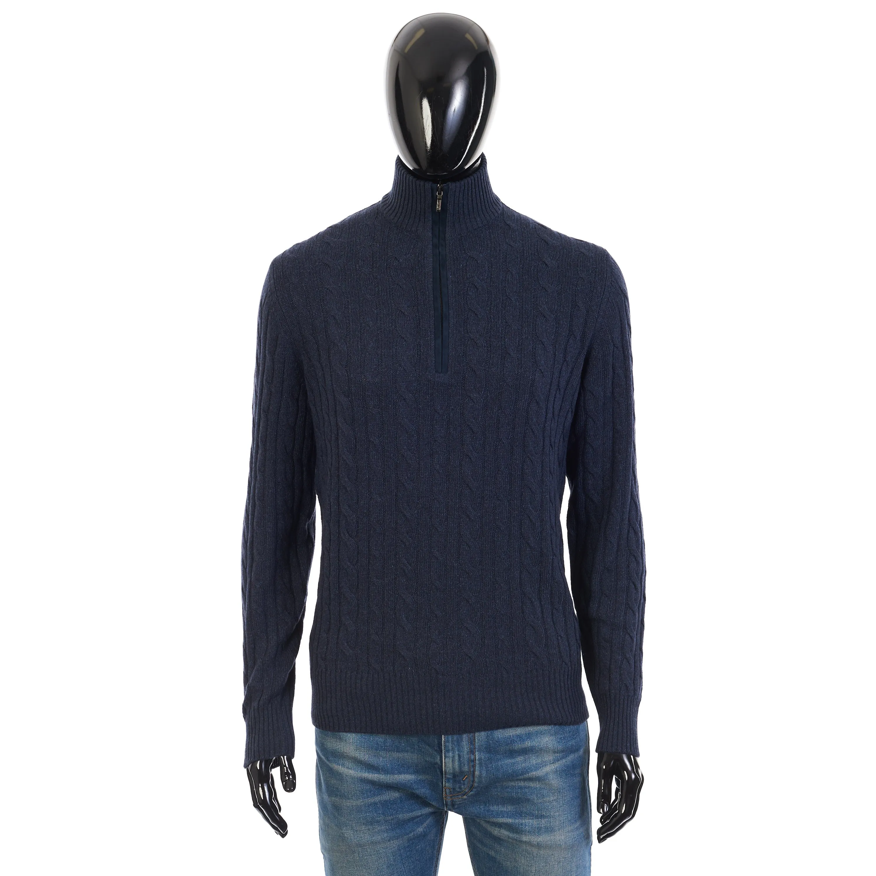 Treccia Mezzocollo Sweater In Pirate Blue Baby Cashmere