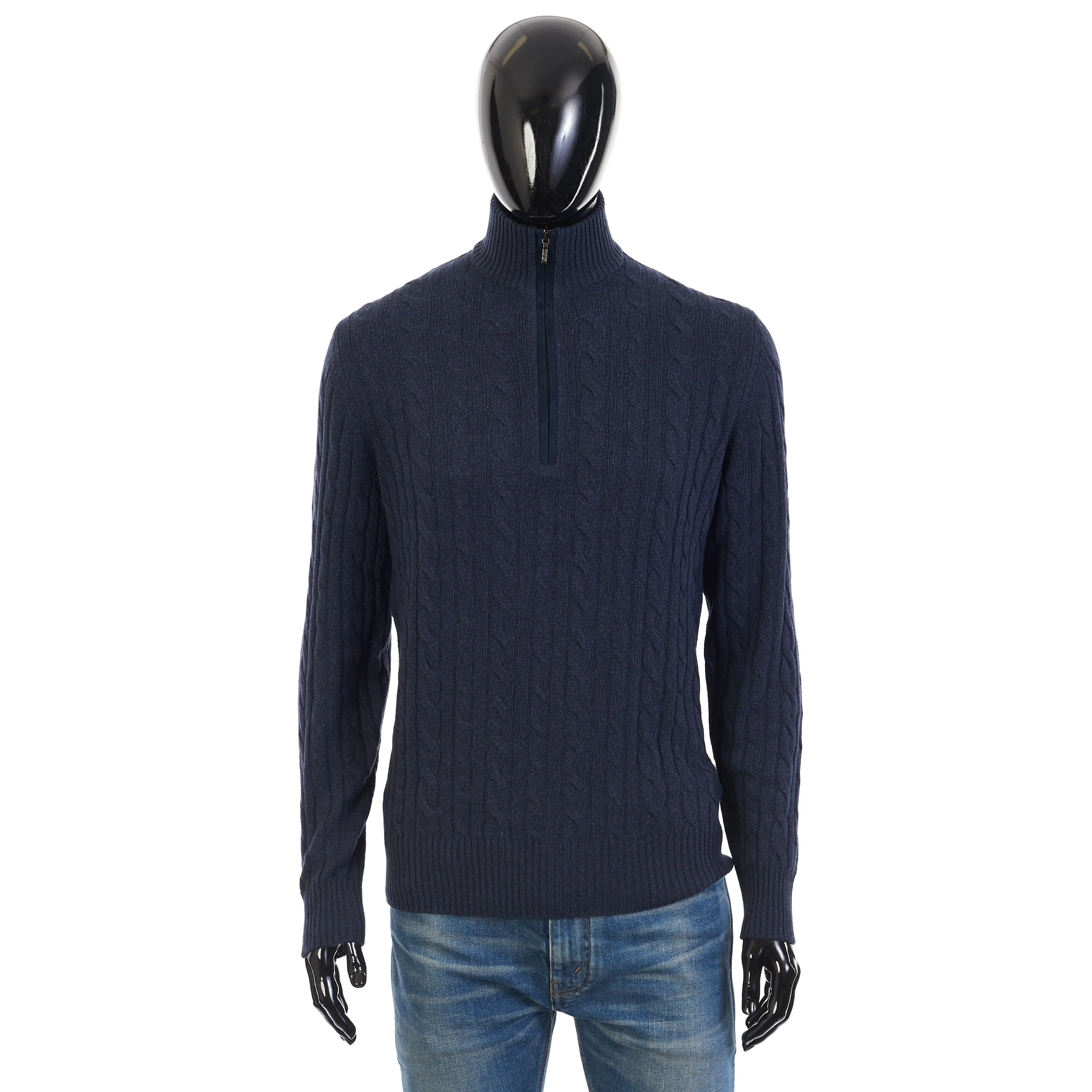 Treccia Mezzocollo Sweater In Pirate Blue Baby Cashmere