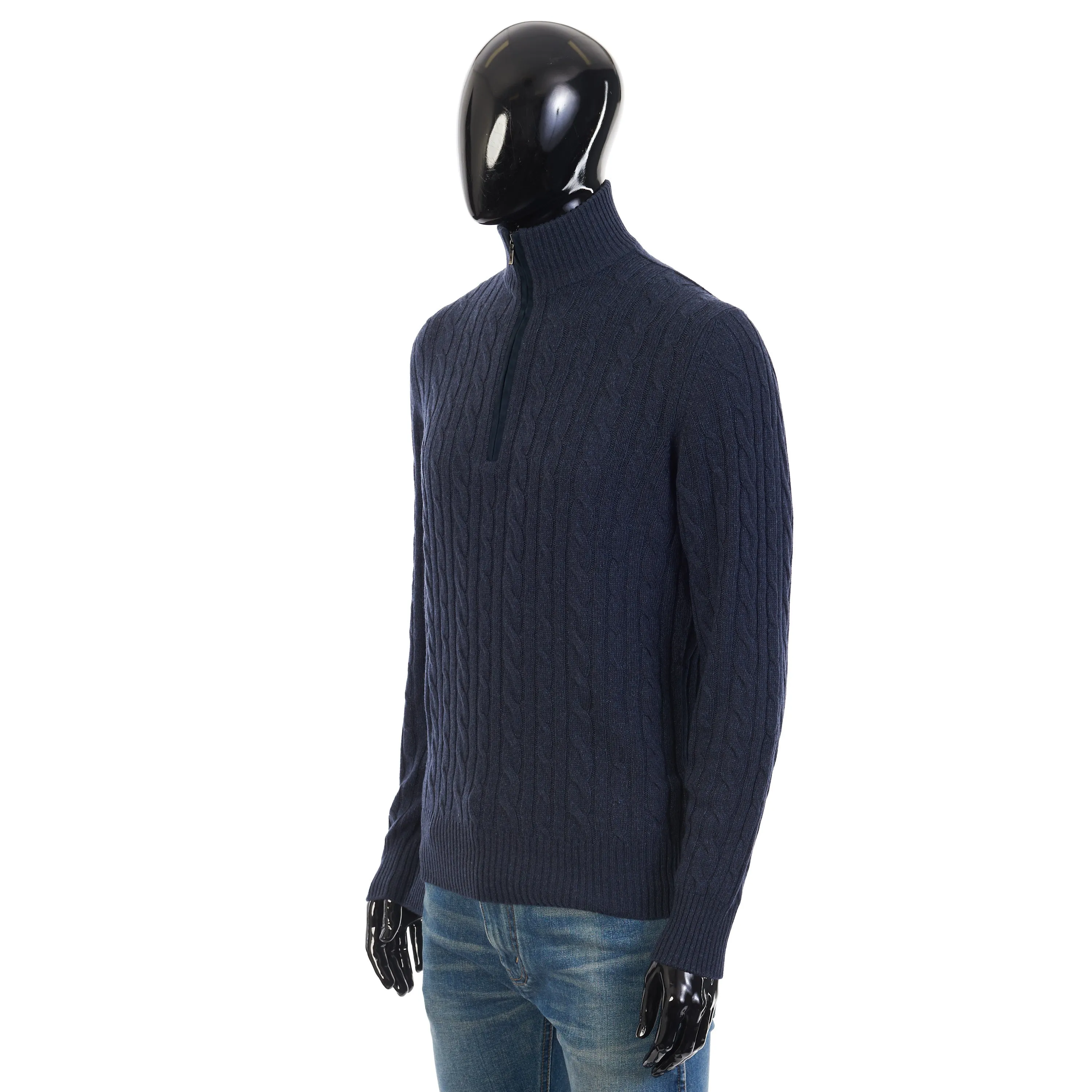 Treccia Mezzocollo Sweater In Pirate Blue Baby Cashmere