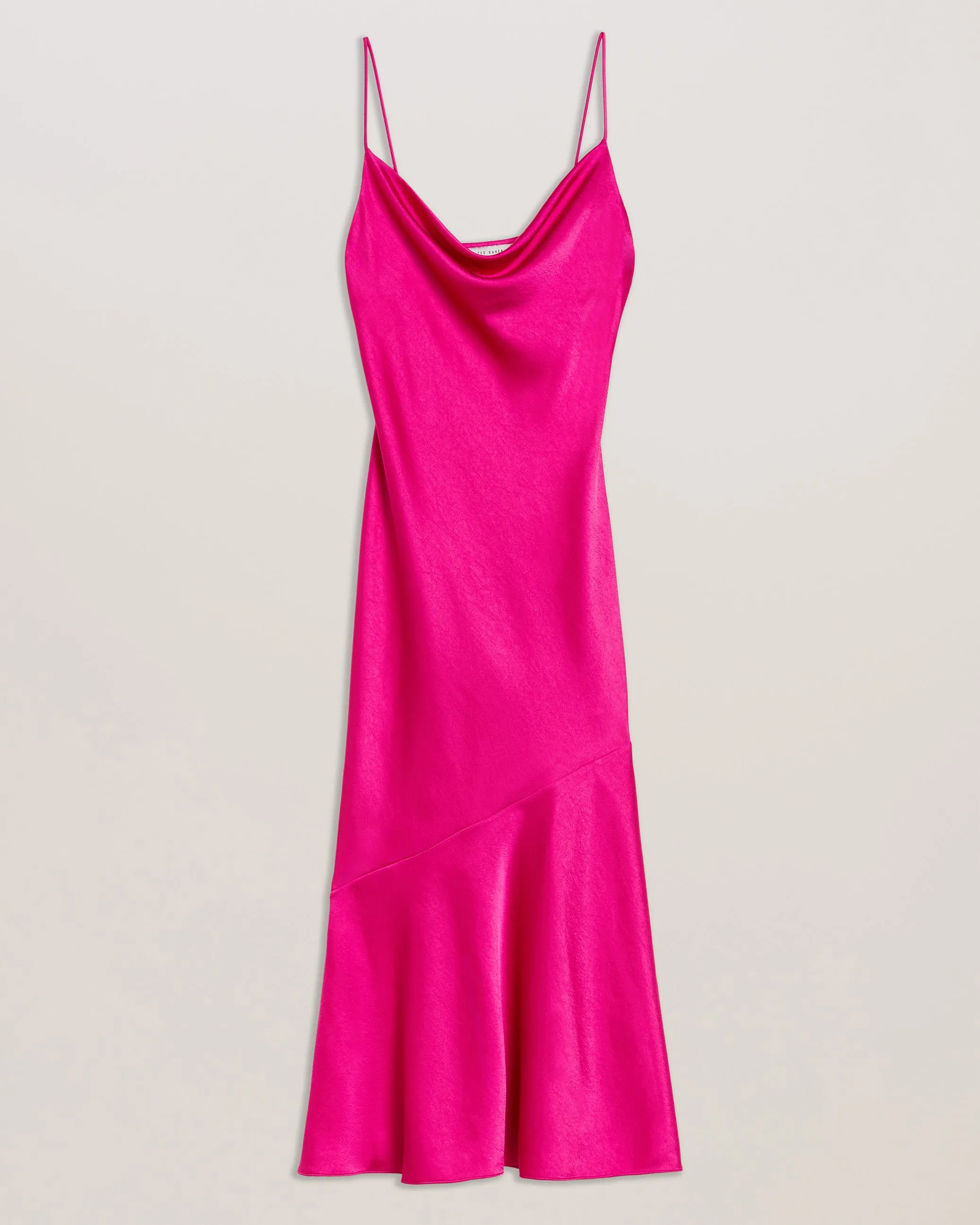 Tunca Satin Cowl Neck Evening Midi Dress Brt-Pink